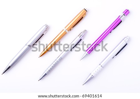 Ballpoint pen set isolated on white background