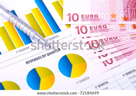 Financial Analysis with charts progress in industry with the European currency