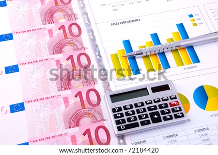 Financial Analysis with charts of progress in industry  with the European currency