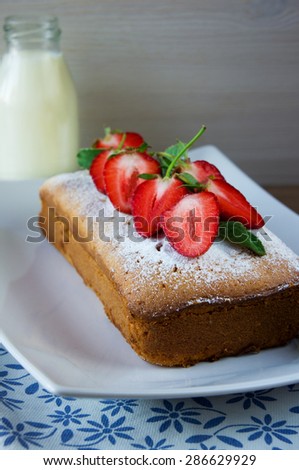 cake with strawberries and milk