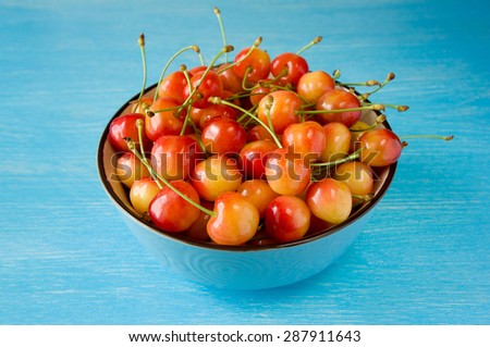 A bowl cherry. sweet cherries with a thin skin and thick creamy-yellow flesh.
