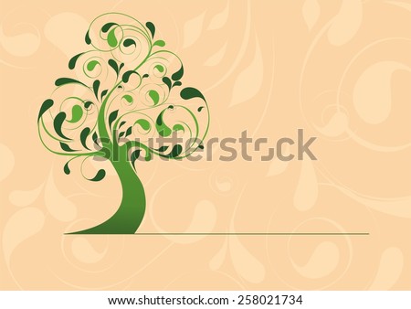 Stylized tree template for labels, patterned background, a green tree logo
