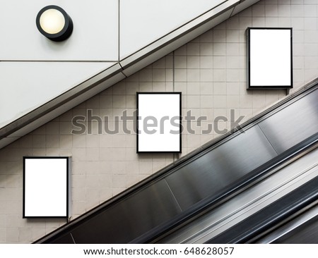 Mock up Poster media template Ads display in Subway station escalator