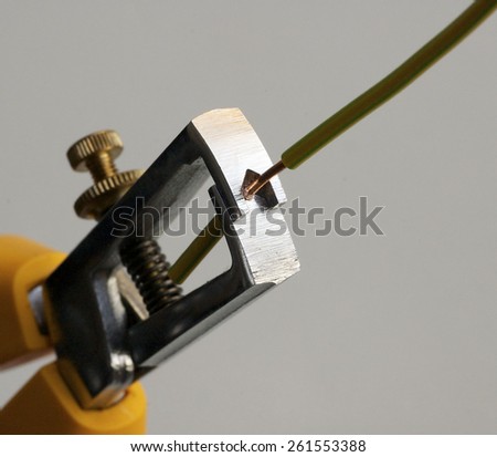 Wire stripper stripping a copper wire
