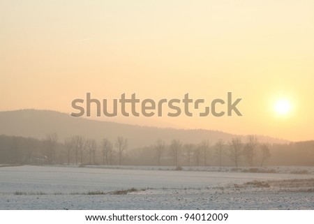 Winter sunset on a clear day in southern Polish.