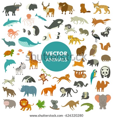 Collection of Animals of the World. Vector Illustration of Simple Cartoon Animal Icons.