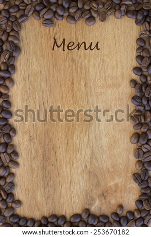 Frame of Coffee Beans, Wooden Background: 