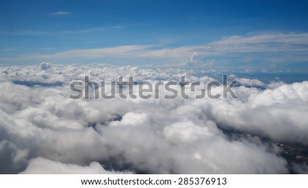 White clouds and blue sky. Sea of clouds.