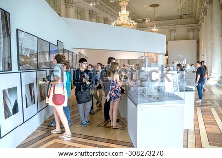 Russia St. Petersburg 15.08.2015 Hermitage museum. Exhibition Zaha Mohammad Hadid