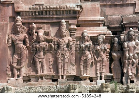 sandblasted carvings of hindu god godesses belonging to 15th century at Hampi state of karnataka india