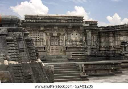 A section of the ancient Belur temple in southern Karnataka state, India. Construction of the Chenna Keshava Hindu temple began in 1116 AD, and took more than 100 years to complete.