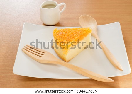 Gold Egg Yolks Thread cake on white dish