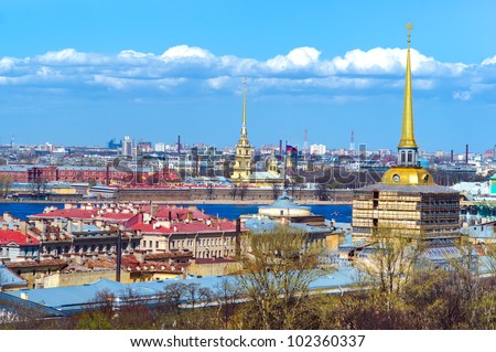 Saint Petersburg, Russia - view to Admiralty and Peter and Paul fortress from St.Isaac cathedral
