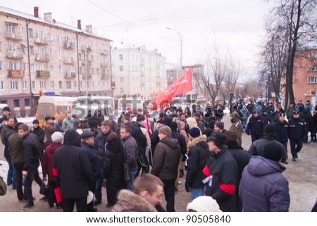 PETROZAVODSK, RUSSIA - DECEMBER 10: People protest against fraud in russian polls on December 10, 2011 in Moscow, Russia. Protesters are demanding fair elections.