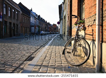Bike on the old streets of Belgian town