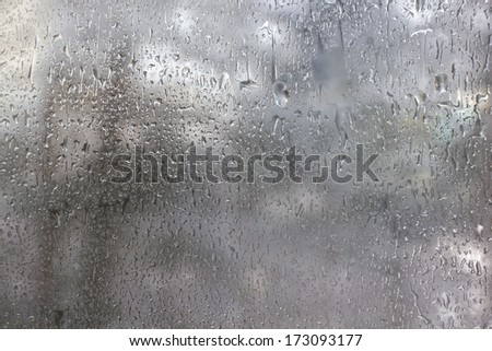Texture of frozen drops on frosted glass. Abstract winter textured background.