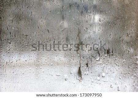 Texture of frozen drops on frosted glass. Abstract winter textured background.