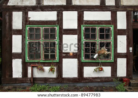 Widows of half-timbering medieval house in Klaipeda, Lithuania.