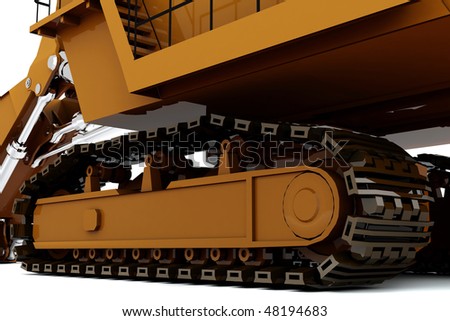 Orange dirty digger isolated on white background. Closeup view