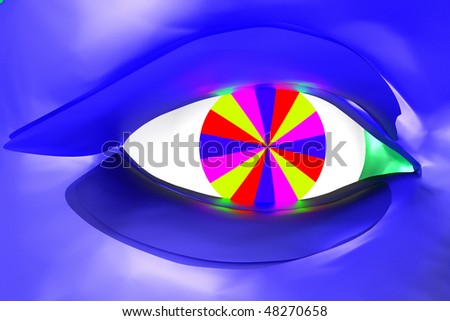 Colored Eye with blue lids on the blue face. Abstract render