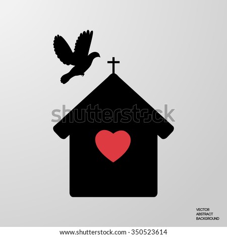 House of Prayer Christians. The Christian faith. The symbol of Christianity. Biblical history. Pigeon hopes. Pigeon brings love and belief. Red heart