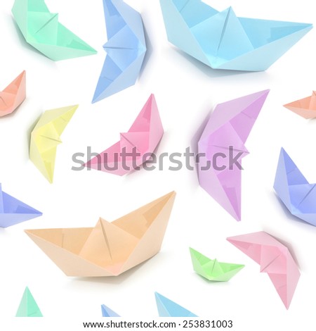 Seamless pattern with colored boats, origami boats, seamless origami, soft color, pastel