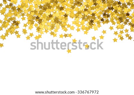 Foiled gold stars. Frame with stars. Scattered stars border. Natural foiled texture.