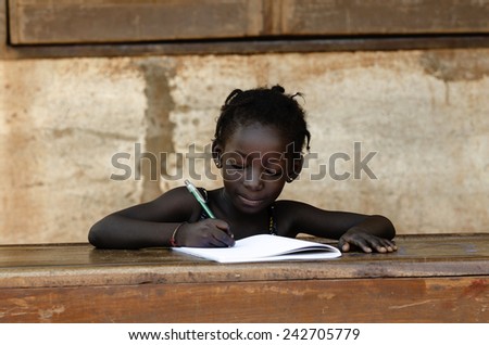 Helping Hand Symbol: Young African School Girl Learning Lesson