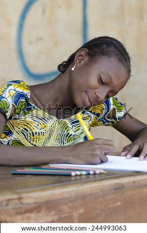 Education for African Children: Writing Letters With Color Pencils