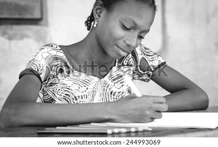 Black and White African Schoolgirl Education School Symbol