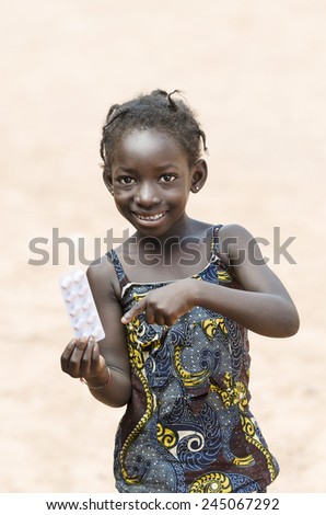 Medicine & Health Care Africa Symbol: Little Girl Showing Pills