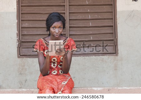 Digital Tablet Business African Black Woman Studying Computer Technology