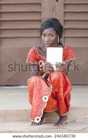 Technology For Africa: Black Woman Working With Tablet Computer Technology iPad