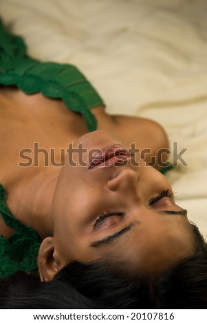 sleeping woman framed diagonally