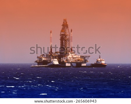 oil rig in gulf of mexico, dramatic skies