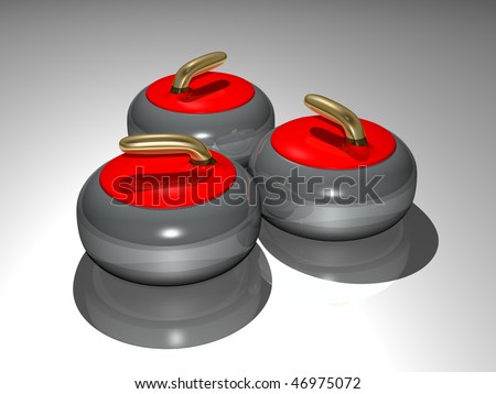 Three curling stones on a neutral background