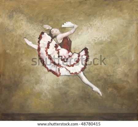 Oil painting on Canvas, Spanish like ballet dancer in earth and red colors. I, the Artist, owns the copyright.