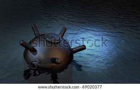 Unchained Sea Mine Laying Waiting On The Water Surface Stock Photo ... Unchained Sea Mine Laying Waiting On The Water Surface Stock Photo ...