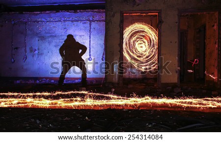 Light painting and mystery man in abandoned bunker