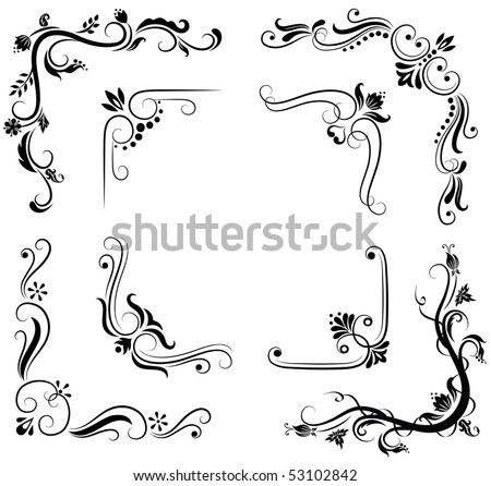 stock vector Set of ornate corner designs