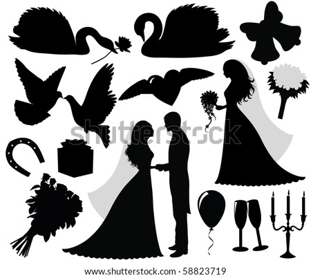 stock vector Collection of a wedding silhouettes