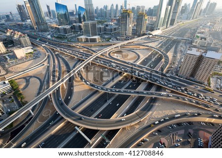 Dubai roads. Dubai crossroads. Dubai junction. Dubai intersection. Dubai car traffic. Dubai transport. Dubai highways. Dubai busy roads. Dubai Interchange 1. Dubai Sheikh Zayed road. Dubai traffic.