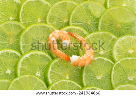 Shrimps. Prawns on Lime background