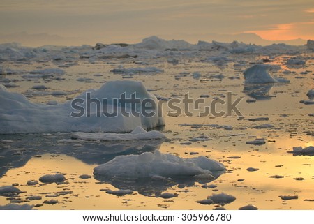 Midnight sun boat tour in Ilulissat, Greenland, before melting in 2012