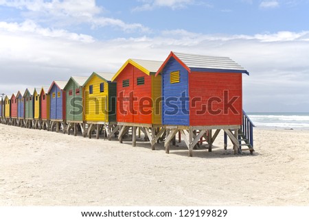 Row Of Painted Beach Huts In Cape Town, South Africa