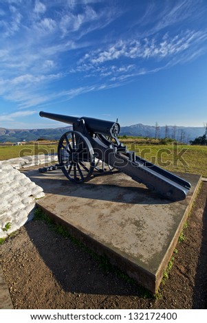 Long Tom gun from the Boer War on display at the top of a mountain in Mpumalanga, South Africa