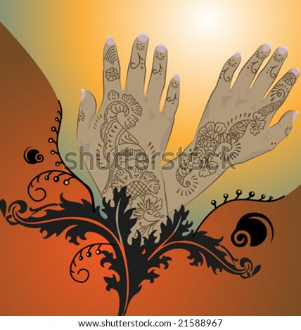 stock vector VECTOR Henna hands with floral arabesque designs