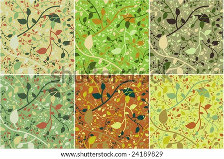 Leaves pattern in bright tones. Pack of 6 color schemes. Tiles seamlessly.
