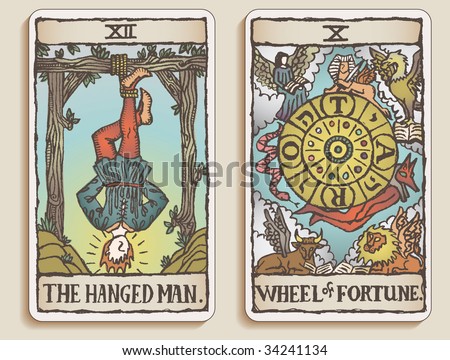 http://image.shutterstock.com/display_pic_with_logo/283321/283321,1248587093,1/stock-photo-hand-drawn-grungy-textured-tarot-cards-depicting-the-hanged-man-and-the-wheel-of-fortune-34241134.jpg
