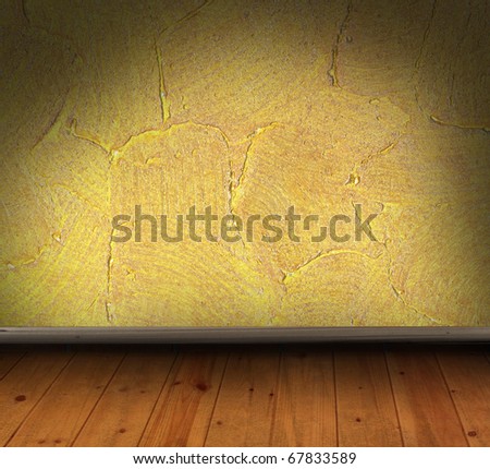 yellow grunge room with wooden floor